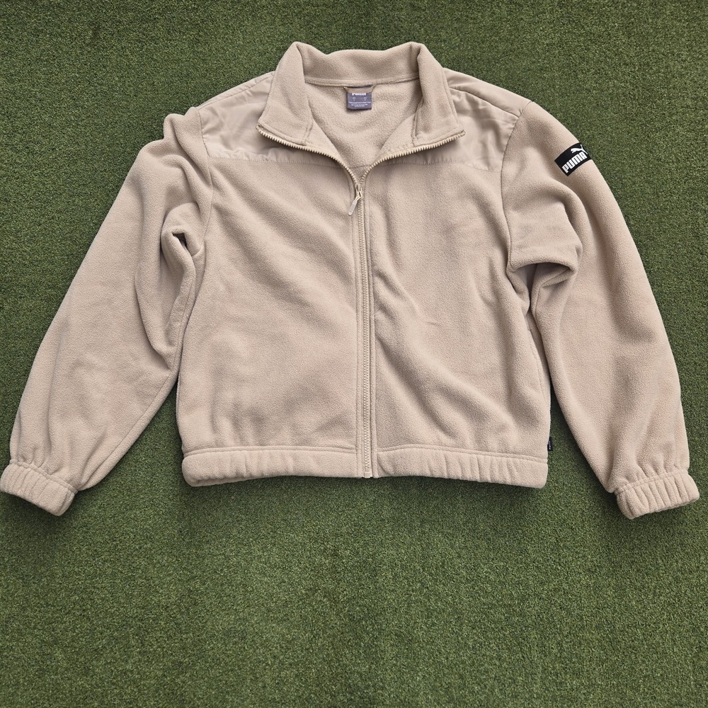 Puma Fleece Jacket Women's Small Beige Long Sleeve